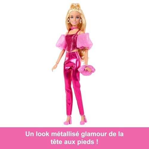Barbie Barbie Deluxe Style #5 Doll with Pink Metallic Outfit, Blonde Hair, Shimmering Corset Top and Shiny Pants, Handbag and Pink Necklace for Accessories - Image 6