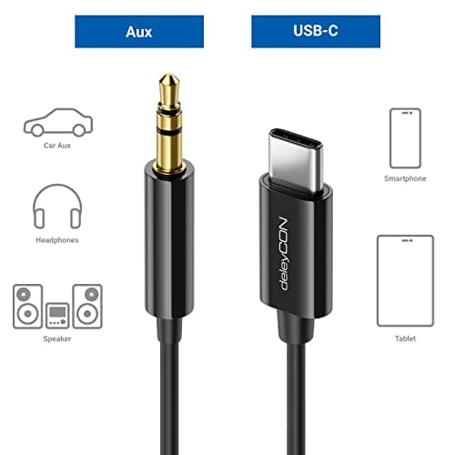 deleyCON 0.15m USB-C to 3.5mm Jack Short AUX Audio Cable Compatible with Apple Samsung Google Huawei Xiaomi Smartphone Tablet Car Headphone Jack Plug - Black - Image 6