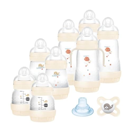 Mam Ensemble de 8 biberons de 130 ml, 160 ml et 260 ml, 1 tétine Start Nanò, 4 disquettes, 1 bec souple et poignées, couleur beige - 730 g, 14,2 x 16,8 x 21,2 cm ; 720 grammes - Image 3