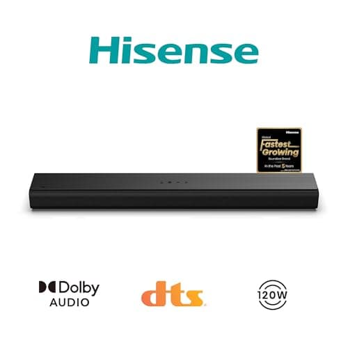 Hisense HS1000 - Barre de Son 2.0 CH, 120W Max, Dolby Audio & DTS Virtual:X, Bluetooth 5.3, HDMI Arc, Optique, 4 Haut-parleurs Intégrés, Noir - Image 3