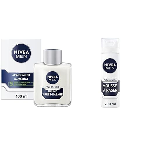 Nivea Men NIVEA Men Sensitive Skin Aftershave Balm (1 x 100 ml) + Shaving Foam (200 ml), Shaving Cream Enriched with Chamomile and Witch Hazel, Shave Treatment 0% Alcohol for Men