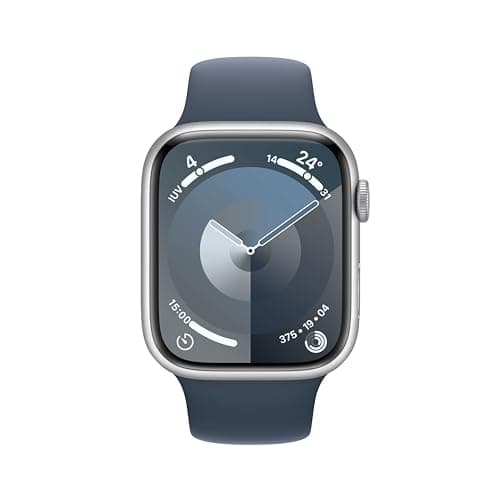Apple Watch Series 9 [GPS + Cellular, 45mm] Silver Aluminium Case with Storm Blue Sport Strap, M/L (Refurbished) - Image 3