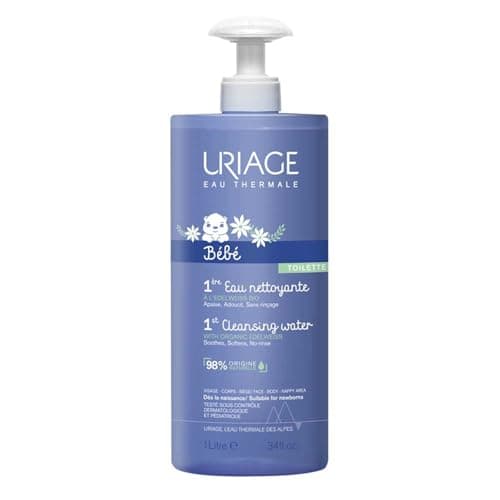 Uriage Bébé Eau Nettoyante sans Rinçage à l'Edelweiss Bio - Nettoie, Apaise et Adoucit la Peau Délicate de Bébé - Pompe Ultra-Pratique - Sans Savon - Visage & Corps - pH Physiologique - 1L - Image 2
