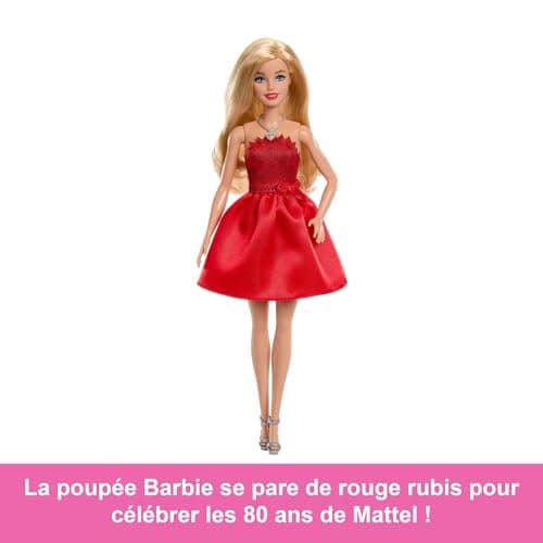 Barbie Mattel 80th Birthday Blonde Doll with Red Dress, Silver Shoes and Necklace, Collectible Toy, JGD25 - Image 3