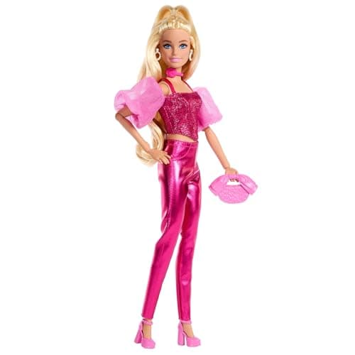 Barbie Barbie Deluxe Style #5 Doll with Pink Metallic Outfit, Blonde Hair, Shimmering Corset Top and Shiny Pants, Handbag and Pink Necklace for Accessories - Image 7