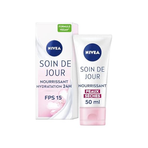 NIVEA Soin De Jour 24H Hydratant Nourrissant FPS15 (2 x 50 ml), crème hydratante visage enrichie en beurre de karité, soin visage femme pour peaux sèches - Image 2