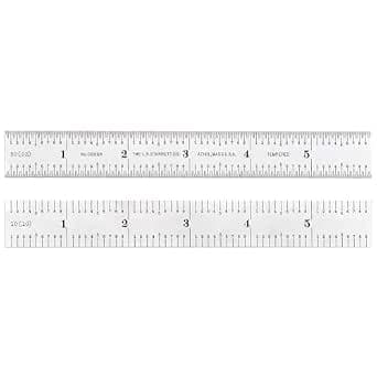 Starrett C606r-6 Spring Hardened Steel Ruler with Thumb Graduations, 6" Long, 3/4" Width, 3/64" Thick