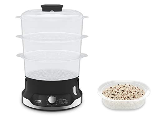 Seb Ultracompact Steamer, Healthy Cooking, 9 L, 800 W, 3 Stackable Bowls, Rice and Cereal Tray, 60 Minute Timer, Automatic Shut-off, Visible Water Level, Easy to Store VC204800 - Image 5