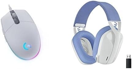 Logitech G 203 Lightsync Gaming Mouse + Logitech G435 Lightspeed and Bluetooth Wireless Gaming Headset, White - Image 1