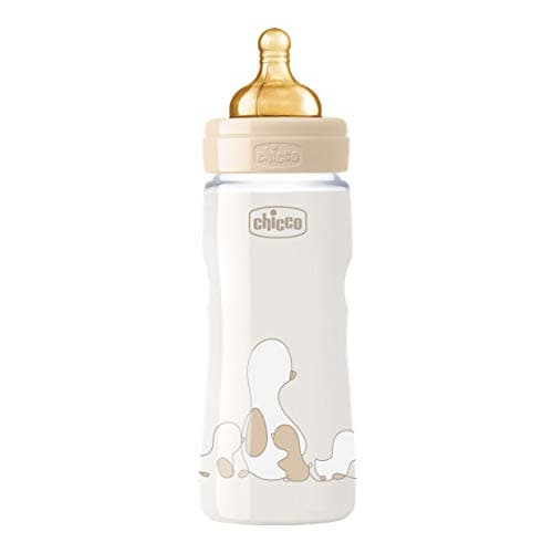 Chicco Original Touch Anti-Colic Bottle with Rubber Teat, 100% Natural Rubber Teat, 4 Months Adjustable Flow Bottle + Bottle with Plastic Bottle 330 ml, Beige - Image 2