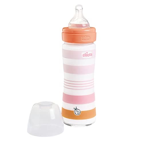 Chicco Slow Flow Wellness Bottle, Physio Soft Silicone Teat, Anti-Colic System, Reduces Regurgitation and Irritability, 240ml Glass Bottle, 0+ Months, Pink - Image 3