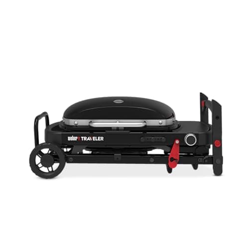 Weber Traveler Compact gas barbecue/Foldable and portable design with wheels, automatic lid lock, lid with thermometer, 1 burner, cooking surface 52 x 36 cm, black - Image 5