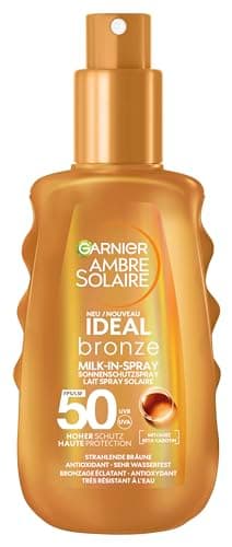 Garnier Spray solaire UV pour un bronzage radieux, très haute protection solaire SPF 50, résistant à l'eau, Ambre Solaire Ideal Bronze Milk-in Spray 150 ml - Image 2