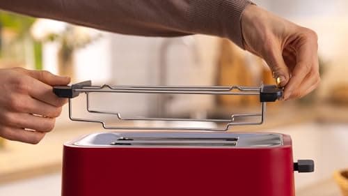 Bosch MyMoment TAT3M124 - Toaster Grille Pain compact - Arrêt automatique - 950 W - Fonction décongélation et réchauffage - Chauffe-viennoiserie amovible - Couleur : Rouge - Image 3