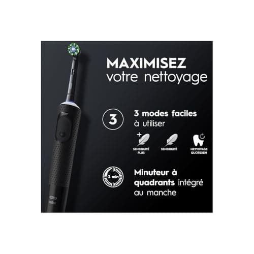 Oral-B Vitality Pro Brosse A Dents Electrique Noire, Pour Adultes, Modes De Nettoyage Avec Sensibilité Plus, 1 Brossette De Rechange, 1 Chargeur - Image 4