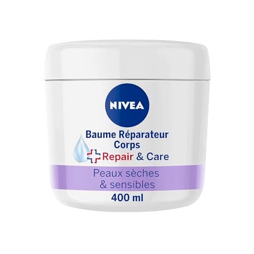 NIVEA REPAIR & CARE Baume Réparateur Visage, Corps & Mains Peaux Sèches & Sensibles (1 x 400 ml), Crème à la glycérine & panthénol anti-démangeaison, Soin corps hydratant non parfumé 72H - Image 3