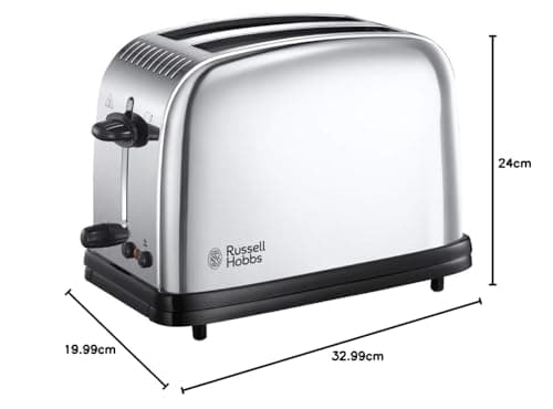 Russell Hobbs Victory Stainless Steel Toaster for 2 Slices (Extra Wide Slots, 6 Quick Burning Levels, Defrosts & Warms Bakery, Crumb Picker, 1670W) Toaster 23311-56 - Image 4