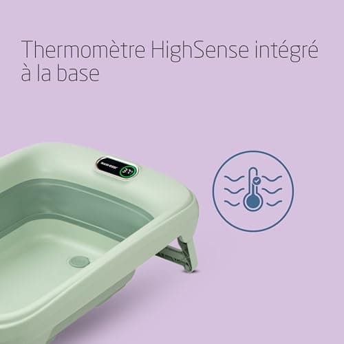 Maxi-Cosi Indigo Foldable Baby Bath, 0-4 Years, Spacious Children's Bath, Built-in HighSense Thermometer, Non-Slip, Retractable Hanging Hook, Flat Folding, Sage Green - Image 3