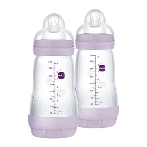MAM Easy Start Lot de 2 biberons anti-coliques, pour l'allaitement mixte, réduit les bulles d'air et le risque de coliques, accessoire pour bébé de 2 mois et plus, avec tétine taille 2 - Violet - Image 3