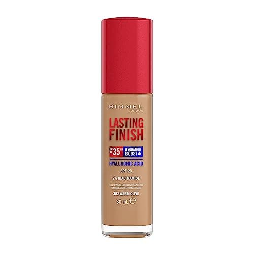 Rimmel London Lasting Finish Up to 35h, 302 Warm Olive, Foundation, Longwear, Moisturizing, Vegan Formula, Full Coverage, 30 ml - Image 2