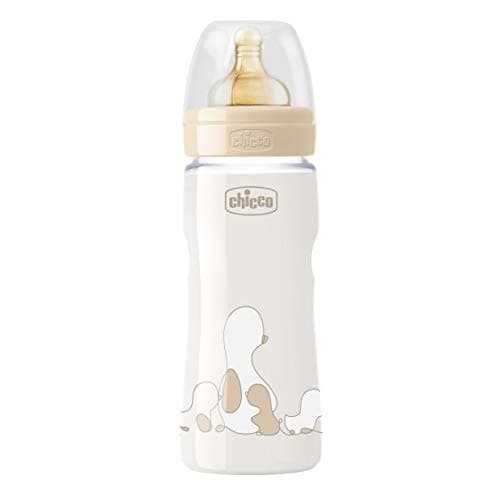 Chicco Original Touch Anti-Colic Bottle with Rubber Teat, 100% Natural Rubber Teat, 4 Months Adjustable Flow Bottle + Bottle with Plastic Bottle 330 ml, Beige - Image 3
