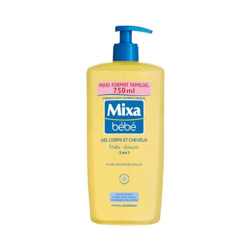 Mixa Bébé Gel 2 en 1 Corps et Cheveux Très Doux - À l'Huile d’Amande Douce -Hypoallergénique - pH Neutre - Maxi Format Familial 750 ml - Image 3