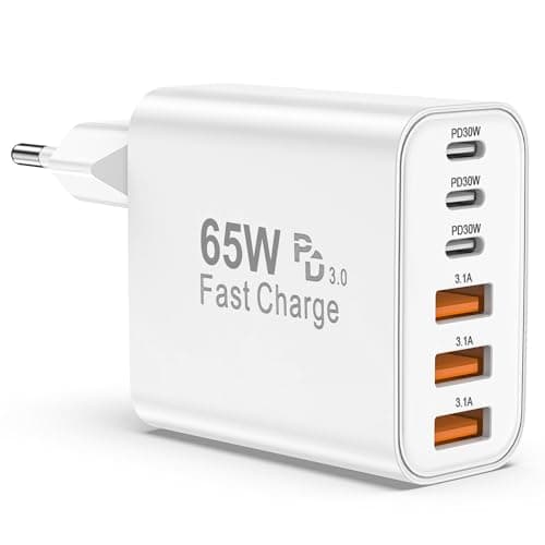 Chargeur USB C, 65W 6 Port Prise USBC Chargeur Rapide iPhone, Multiple Secteur Double PD+QC 3.1A Type C Adaptateur pour iPhone 17 16 15 14 13 12 11 Plus Pro Max X XS XR 8 7 SE, pour iPad,pour Samsung - Image 2