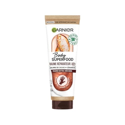 Garnier Body Superfood - Baume Mains Réparateur 48H au Beurre de Cacao & Céramide - Formule Vegan à 98% d'Ingrédients d'Origine Naturelle - Pour Mains Extra Sèches - 75 ml - Image 3