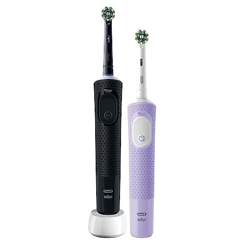 Oral-B Vitality Pro Lot de 2 brosses à dents électriques avec 2 brosses de rechange, 3 modes de nettoyage pour soins dentaires, cadeau pour homme/femme, conçu par Braun, noir/violet - Image 4