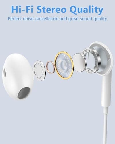 Wired Earphones USB-C for iPhone 17/16/15 Hi-FI Stereo Typ-C In-Ear Earphones with Microphone and Volume Control for Apple 17/16/15, Samsung S24/S23, iPad - White - Image 6