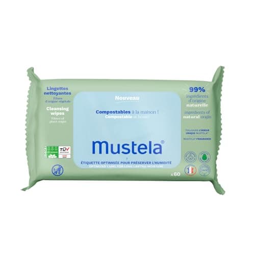 Mustela Scented Compostable Changing Cloths, 100% Plant Fibres Lyocell, Body and Makeup, Baby and Family - 99.5% Natural Ingredients (60 Pcs) - Image 2