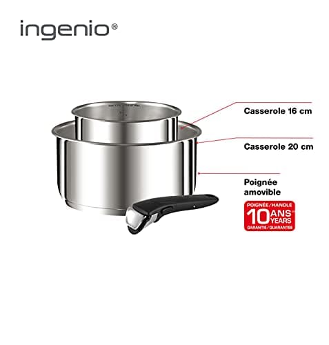 Tefal Ingenio Preference Stainless Steel Saucepans 16/20 cm (1.6/2.6 L) Induction + Removable Induction Handle L9408802 - Image 3