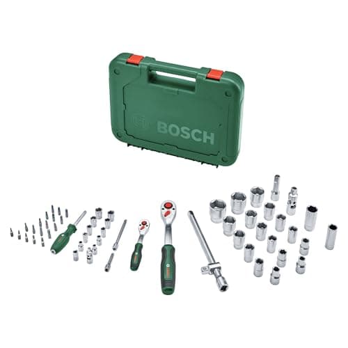 Bosch Set de 57 cliquets 1/4" + 1/2" (pour divers bricolages ; 55 accessoires ; couple élevé ; bouton de verr. ; inverseur ; manche courbé ; Softgrip ; coffret de transport) - Image 2