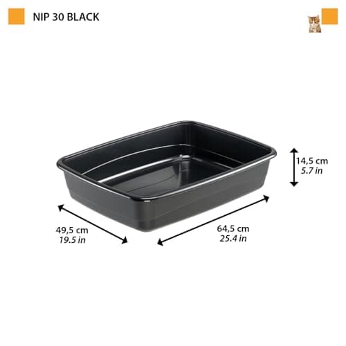 Ferplast Bac Litiere pour Chat, Maison de toilette pour Chat, Litière pour Animaux de Compagnie, avec Bords Hauts, 49,5 x 64,5 x H 14,5 cm, NIP 30 Grande Litière pour Chat, Noir - Image 4