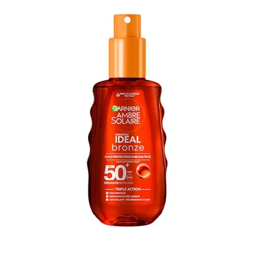 Garnier Ambre Solaire – Ideal Bronze – Huile Protectrice Sublimatrice de Bronzage – Très Haute Protection FPS 50+ - Enrichie à la Vitamine E – Non Gras – Non Collant – Tous Types de Peau - 150 ml - Image 2