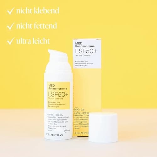 Phametra MED Crème solaire SPF 50+ | Très haute protection pour peaux allergiques & sensibles | Sans octocrylène & microplastiques | Protection UVA + UVB | Résistant à l'eau |Sans parfum | Vegan |50ml - Image 7