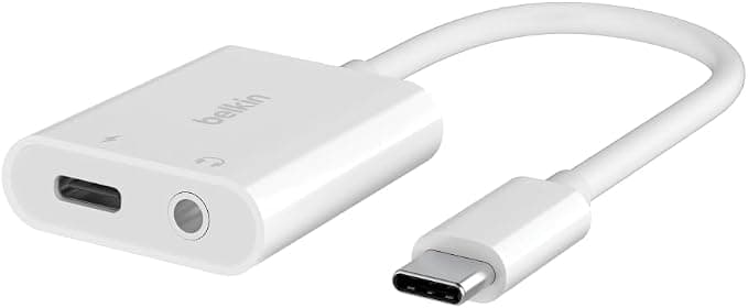 Belkin RockStar USB-C 3.5mm Audio + Charging Adapter (60W USB-C Power Delivery Audio Adapter for iPhone 15, iPad Pro, Galaxy, Note, Google Pixel, LG, Sony Xperia, White) NPA004btWH - Image 1