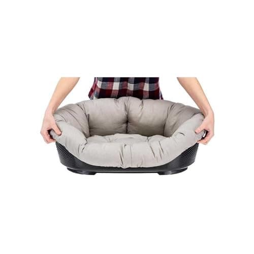 Ferplast Panier Chien et Chat avec Coussin SOFA' 2 en Coton Lavable, Lit pour Chien et Chat en Plastique Rembourré, Corbeille en Plastique, Fond Perforé, Antidérapant, 52 x 39 x h 21 cm, Taupe - Image 5