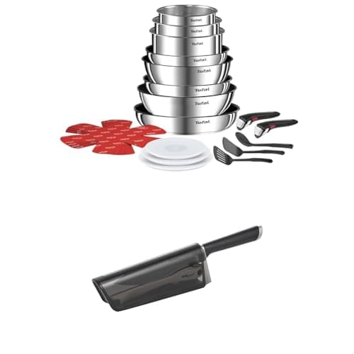Set of Tefal Ingenio 20-Piece Cookware Set Frying Pans, Saucepans, 2 Removable Handles, Induction, Stackable, L897SK04 + Tefal Chef Knife 16.5 cm, Built-in Sharpener, Stainless Steel, Ever Sharp - Image 3