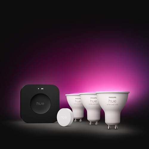 Philips Hue Starter Kit: Bridge Pro + 3 GU10 Spots + Smart Button, White & Color Ambience, Dimmable Philips Hue Bulb, Smart Lighting Compatible with Apple Home, Alexa, Google Assistant - Image 3