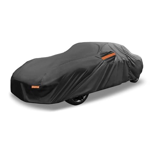 All Weather Waterproof Car Cover for Automobile Outdoor Anti-UV Sun and Rain Protection for Mazda MX-5 Miata 190T-Pu Black Reflective Strips - Image 2