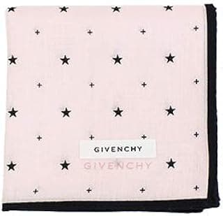 Givenchy - Foulard rose avec imprimé étoiles noires et bord noir.