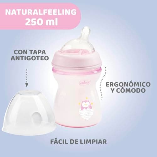Chicco Natural Feeling 2M Plus Anti-Colic Bottle 250 ml with Silicone Teat – Medium Flow – Pink - Image 6