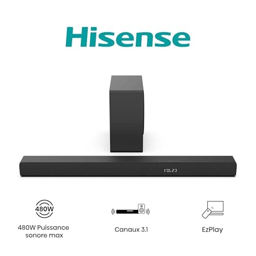 Hisense Barre de Son HS3100-3.1CH - Système Son Surround, 480W Puissance sonore, Caisson de Basse sans Fil 6.5”, Enceintes Satellites, Dolby Digital Plus et DTS Virtual:X, EzPlay et Bluetooth 5.3 - Image 5