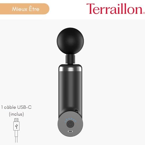 TERRAILLON - FITNESS MASSAGER - Multi-zone muscle massage gun, 6 massage speeds 1800-3200 RPM, Relieves and relaxes muscles, muscle recovery, 4 tips, USB-C. - Image 7