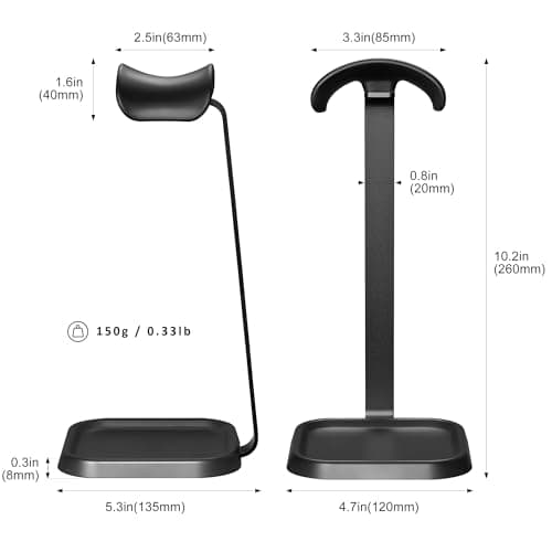 Headset Holder, Curved Earphone Holder with Storage Tray, Base Gaming Headset Holder for AirPods Max, Beats, Bose, Sennheiser, Sony and More (Black) - Image 7