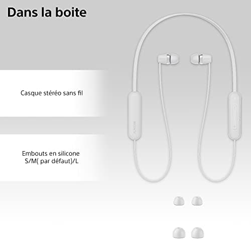 Sony WI-C100 Wireless Bluetooth Earphones - Up to 25 Hours of Battery Life - Built-in Microphone for Phone Calls - Compatible with Voice Assistants - White - Image 8