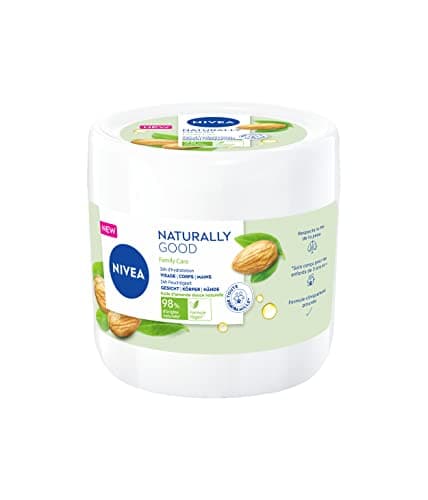 NIVEA NATURALLY GOOD Family Care Crème multi-usage pour toute la famille (1 x 450 ml), Crème 3-en-1 enrichie en huile d’amande douce 100% naturelle, Soin visage corps et mains - Image 2