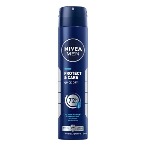 NIVEA MEN Protect & Care Déodorant Anti‑Transpirant Homme 72H – Spray 200 ml – 0% Alcool, Anti‑Irritations, Protection Longue Durée – Peaux Sensibles - Image 2