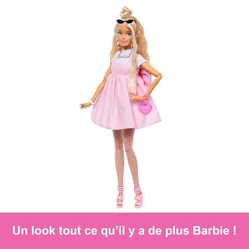 Barbie Deluxe Style Barbie Doll in Barbiecore Fashion Outfit with Blonde Hair Styled in High Bun Pastel Pink Dress with Big Bow and Accessories Such as Fishnet Tights HYV27 - Image 6